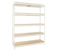 PROREGAL Étagère pour Charges Lourdes Wood Beast Five | HxLxP 200x150x75cm | 600kg par Niveau | Blanc | Étagère de Garage, étagère de Rangement, rayonnage