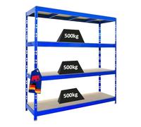 PROREGAL Étagère Professionnelle Robuste Rhino | HxLxP 200x200x60 cm | 4 Niveaux en aggloméré de 16 mm | Charge maximale 500 kg | Bleu | Étagère de Garage, étagère de Rangement