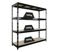 PROREGAL Étagère Professionnelle Robuste Rhino | HxLxP 200x200x60 cm | 4 Niveaux en aggloméré de 16 mm | Charge maximale 500 kg | Noir | Étagère de Garage, étagère de Rangement
