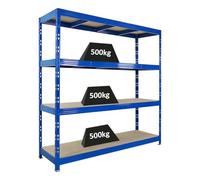 PROREGAL Étagère Professionnelle Robuste Rhino | HxLxP 200x200x60 cm | 4 Niveaux en aggloméré de 8 mm | Charge maximale 500 kg | Bleu | Étagère de Garage, étagère de Rangement