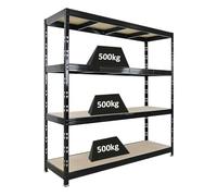 PROREGAL Étagère Professionnelle Robuste Rhino | HxLxP 200x200x60 cm | 4 Niveaux en aggloméré de 8 mm | Charge maximale 500 kg | Noir | Étagère de Garage, étagère de Rangement