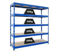 PROREGAL Étagère Professionnelle Robuste Rhino | HxLxP 200x200x60 cm | 5 Niveaux en aggloméré de 8 mm | Charge maximale 500 kg | Bleu | Étagère de Garage, étagère de Rangement