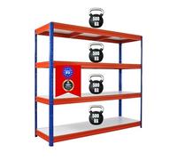 PROREGAL Étagère Robuste Dino 180x200x60cm 4 Niveaux mélaminés 16mm Charge Tablette 500kg Bleu/Orange