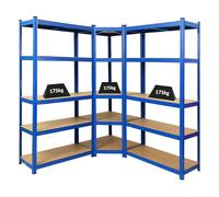PROREGAL Mega Deal 1x étagère d'angle et 2X étagère Robuste Ragnar | HxLxP 180x90x40cm | Charge du Compartiment 175kg | Bleu | Étagère de Garage, étagère de Cave…