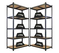 PROREGAL Mega Deal 2 étagères géantes Robustes Ragnar HxLxP 200x100x50 cm 5 Niveaux de Panneaux MDF Charge maximale 175 kg Noir