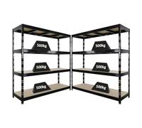 PROREGAL Mega Deal | 2 étagères Professionnelles Robustes Rhino | HxLxP 180x200x60 cm | 4 Niveaux en aggloméré de 16 mm | Charge maximale 500 kg | Noir | Étagère de Garage, étagère de Rangement