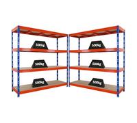 PROREGAL Mega Deal | 2 étagères Professionnelles Robustes Rhino | HxLxP 180x200x60 cm | 4 Niveaux en aggloméré de 8 mm | Charge maximale 500 kg | Bleu-Orange | Étagère de Garage, étagère de Rangement