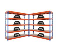 PROREGAL Mega Deal | 2 étagères Professionnelles Robustes Rhino | HxLxP 180x200x60 cm | 5 Niveaux en aggloméré de 8 mm | Charge maximale 500 kg | Bleu/Orange | Étagère de Garage, étagère de Rangement
