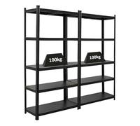 PROREGAL Mega Deal 2X All Black Series étagère pour Charges Lourdes Ragnar | HxLxP 180x90x45cm | Capacité de Charge 100kg | Noir Mat