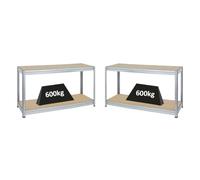 PROREGAL Mega Deal 2X Etabli Dino réglable en Hauteur | HxLxP 90x160x60cm | Capacité de Charge 600kg | Galvanisé | Etabli d’Atelier, Table de Travail & Bricolage