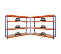 PROREGAL Mega Deal | 2X Étagère Charge Lourd Rhino | HxLxP 180x240x60cm | 4 Niveaux en aggloméré 8mm | 450kg par Niveau | Bleu/Orange