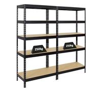 PROREGAL Mega Deal 2X Étagère Charge Lourde Rivet | HxLxP 180x90x45cm | 250kg par Niveau | Noir | Lot d'étagères Robustes de Garage, Atelier, Cave, sous-Sol, Stockage, Rangement, Rayonnage