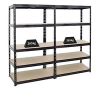PROREGAL Mega Deal 2X Étagère Charge Lourde Tiger | HxLxP 180x100x60cm | 265kg par Niveau | Noir | Étagère Robuste de Garage, Atelier, Cave, sous-Sol, Stockage, Rangement, rayonnage