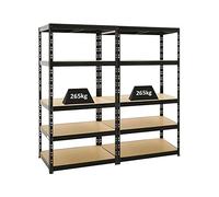 PROREGAL Mega Deal 2X Étagère Charge Lourde Tiger | HxLxP 180x90x60cm | 265kg par Niveau | Noir | Étagère Robuste de Garage, Atelier, Cave, sous-Sol, Stockage, Rangement, rayonnage