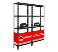 PROREGAL Mega Deal | 2X Étagère pour Charges Lourdes Apollo | HxLxP 180x75x30 cm | Charge Max. 175kg | Noir