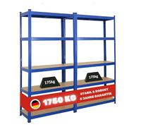 PROREGAL Mega Deal 2X Etagère Robuste Gorilla | HxLxP 180x90x40cm | Capacité de Charge 175kg | Bleu | Étagère de Garage, étagère de Rangement, Stockage, rayonnage