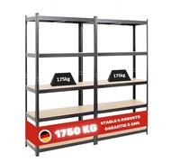 PROREGAL Mega Deal 2X Etagère Robuste Gorilla | HxLxP 180x90x40cm | Capacité de Charge 175kg | Noir | Étagère de Garage, étagère de Rangement, Stockage, rayonnage