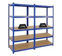PROREGAL Mega Deal 2X Étagère Robuste Taurus | HxLxP 180x90x60cm | Charge du Compartiment 175kg | Bleu | Pour Garage et Cave