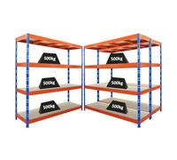 PROREGAL Mega Deal | 3 étagères professionnelles robustes Rhino | HxLxP 180x200x60 cm | 4 niveaux en aggloméré de 16 mm | Charge maximale 500 kg | Bleu-orange | Étagère de Garage, étagère de Rangement