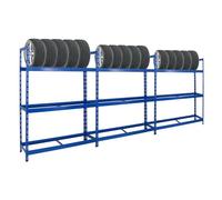 PROREGAL Mega Deal 3X Étagère à pneus Tiger XL | HxLxP 200x150x45cm | Charge Max. 300kg | Jusqu'à 54 pneus | Bleu | Porte-Pneu, Rack à pneus, rayonnage, Stockage, Rangement, Support, Atelier, Garage