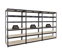 PROREGAL Mega Deal 3X Étagère Charge Lourde Giant Tiger XL | HxLxP 220x120x60cm | 265kg par Niveau | Noir | Étagère Robuste de Garage, Atelier, Cave, sous-Sol, Stockage, Rangement, rayonnage