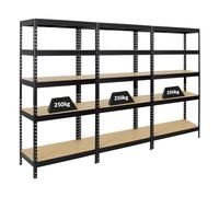 PROREGAL Mega Deal 3X Étagère Charge Lourde Rivet | HxLxP 180x90x45cm | 250kg par Niveau | Noir | Lot d'étagères Robustes de Garage, Atelier, Cave, sous-Sol, Stockage, Rangement, Rayonnage