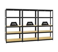 PROREGAL Mega Deal 3X Étagère Charge Lourde Slim Elephant S | HxLxP 180x90x45cm | 5 Niveaux | 350kg par Niveau | Noir | Lot d'étagères Robustes de Garage, Atelier, Cave, sous-Sol, Stockage, Rangement