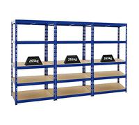 PROREGAL Mega Deal 3X Étagère Charge Lourde Tiger | HxLxP 180x90x60cm | 265kg par Niveau | Bleu | Étagère Robuste de Garage, Atelier, Cave, sous-Sol, Stockage, Rangement, rayonnage