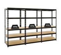 PROREGAL Mega Deal 3X Étagère Charge Lourde Tiger | HxLxP 180x90x60cm | 265kg par Niveau | Noir | Étagère Robuste de Garage, Atelier, Cave, sous-Sol, Stockage, Rangement, rayonnage