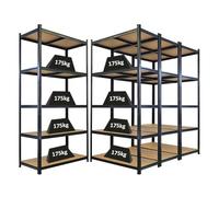 PROREGAL Mega Deal 4 étagères géantes Robustes Ragnar HxLxP 200x100x50 cm 5 Niveaux de Panneaux MDF Charge maximale 175 kg Noir