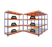 PROREGAL Mega Deal | 4 étagères professionnelles robustes Rhino | HxLxP 180x200x60 cm | 4 niveaux en aggloméré de 16 mm | Charge maximale 500 kg | Bleu-orange | Étagère de Garage, étagère de Rangement