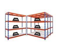 PROREGAL Mega Deal | 4 étagères Professionnelles Robustes Rhino | HxLxP 180x200x60 cm | 4 Niveaux en mélamine 16 mm | Charge maximale 500 kg | Bleu-Orange | Étagère de Garage, étagère de Rangement