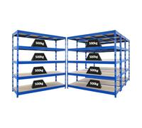 PROREGAL Mega Deal | 4 étagères Professionnelles Robustes Rhino | HxLxP 180x200x60 cm | 5 Niveaux en aggloméré de 8 mm | Charge maximale 500 kg | Bleu | Étagère de Garage, étagère de Rangement