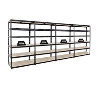 PROREGAL Mega Deal 4X Étagère Charge Lourde Giant Tiger XL | HxLxP 220x120x60cm | 265kg par Niveau | Noir | Étagère Robuste de Garage, Atelier, Cave, sous-Sol, Stockage, Rangement, rayonnage
