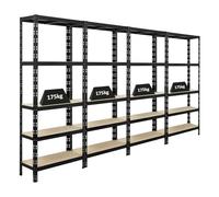 PROREGAL Mega Deal | 4X Étagère pour Charges Lourdes Apollo | HxLxP 180x75x30 cm | Charge Max. 175kg | Noir