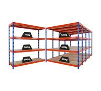 PROREGAL Mega Deal | 5 étagères Professionnelles Robustes Rhino | HxLxP 180x200x60 cm | 4 Niveaux en aggloméré de 8 mm | Charge maximale 500 kg | Bleu-Orange | Étagère de Garage, étagère de Rangement