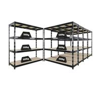 PROREGAL Mega Deal | 5 étagères Professionnelles Robustes Rhino | HxLxP 180x200x60 cm | 4 Niveaux en aggloméré de 8 mm | Charge maximale 500 kg | Noir | Étagère de Garage, étagère de Rangement