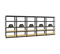 PROREGAL Mega Deal 5X Étagère Charge Lourde Slim Elephant S | HxLxP 180x90x45cm | 5 Niveaux | 350kg par Niveau | Noir | Lot d'étagères Robustes de Garage, Atelier, Cave, sous-Sol, Stockage, Rangement