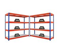 PROREGAL Mega Deal Ensemble économique de 2 étagères Robustes Dino HxLxP 180x200x60cm 4 Niveaux en mélamine 16mm Charge étagère 500kg Bleu/Orange