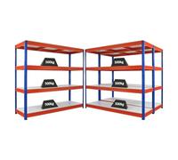 PROREGAL Mega Deal Ensemble économique de 3 étagères Robustes Dino HxLxP 180x200x60cm 4 Niveaux mélaminés 16mm Charge étagère 500kg Bleu/Orange