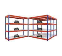 PROREGAL Mega Deal Ensemble économique de 4 étagères Robustes Dino HxLxP 180x200x60cm 4 Niveaux en mélamine 16mm Charge étagère 500kg Bleu/Orange