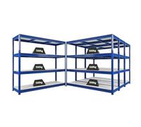 PROREGAL Mega Deal Ensemble économique de 4 étagères Robustes Dino HxLxP 180x200x60cm 4 Niveaux en mélamine 16mm Charge étagère 500kg Bleu