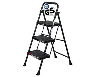 PROREGAL Profi-Escabeau Pliant avec Certification TÜV/GS, 3 marches avec Surface striée HxLxP 106x48x70cm Capacité de Charge 150kg Acier Noir Mat, Marche Pied Pliant, Échelle Domestique
