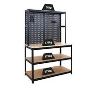 PROREGAL Profi Etabli Giant Beast avec paroi perforée | HxLxP 180x120x60cm | Capacité de Charge 175kg | Noir
