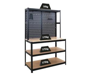 PROREGAL Profi Etabli Giant Beast avec paroi perforée | HxLxP 180x120x60cm | Capacité de Charge 175kg | Noir