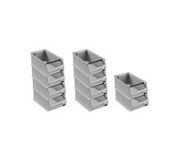 PROREGAL SET SUPER ÉCONOMIQUE 10x Bac à bec gris 4.1 avec barre de préhension | HxLxP 15x20x35cm | 7,2 litres | Boîte de visualisation, boîte d'étagère, boîtes de rangement, empilables