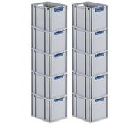 PROREGAL SET SUPER ÉCONOMIQUE 10x Bac Euro NextGen Color | HxLxP 32x30x40cm | 30 litres | Poignées bleues ouvertes | Fond lisse | Eurobox, empilables