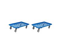 PROREGAL SET SUPER ÉCONOMIQUE 2x Rouleau de transport pour Bac Euro 60x40cm avec roues en caoutchouc bleu | Pont grillagé | 2 rouleaux pivotantes & 2 rouleaux de frein | Capacité de charge 300kg