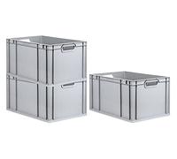 PROREGAL SET SUPER ÉCONOMIQUE 3x Bac Euro NextGen Economy | Poignées ouvertes | HxLxP 32x40x60cm | 65 litres | Eurobox, boîte industrielle, boîtes de rangement, empilables
