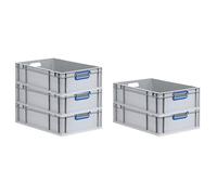 PROREGAL SET SUPER ÉCONOMIQUE 5x Bac Euro NextGen Color | HxLxP 17x40x60cm | 34 litres | Poignées bleues ouvertes | Fond lisse | Eurobox, empilables
